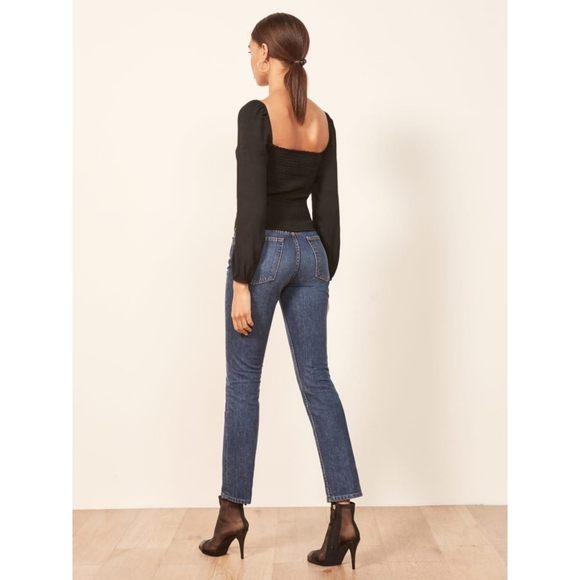 REFORMATION Reign Top Long Sleeve Blouse Black 2 - Picture 2 of 13